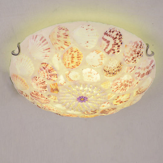 Mediterranean Beige Shell Ceiling Light - Natural Flush Mount Fixture For Bedroom