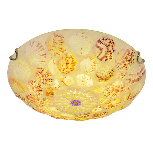 Mediterranean Beige Shell Ceiling Light - Natural Flush Mount Fixture For Bedroom / 12