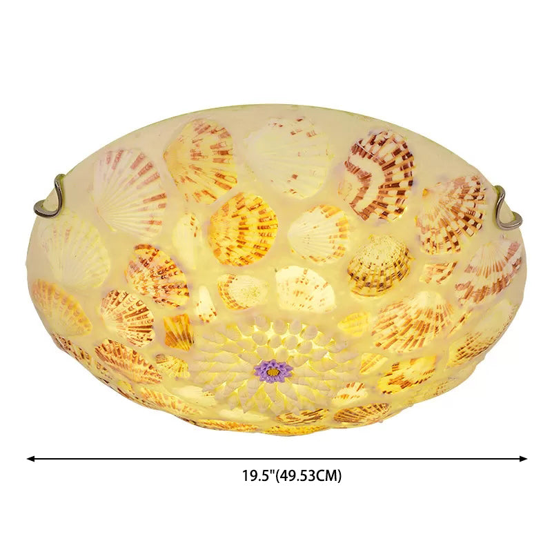 Mediterranean Beige Shell Ceiling Light - Natural Flush Mount Fixture For Bedroom