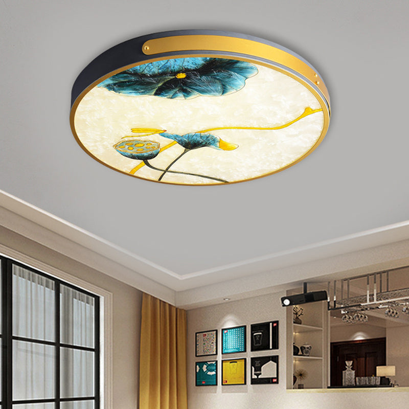 Artistic Hand-Painted Glass Flush Light: Minimalist Led Ceiling Lighting For Bedroom