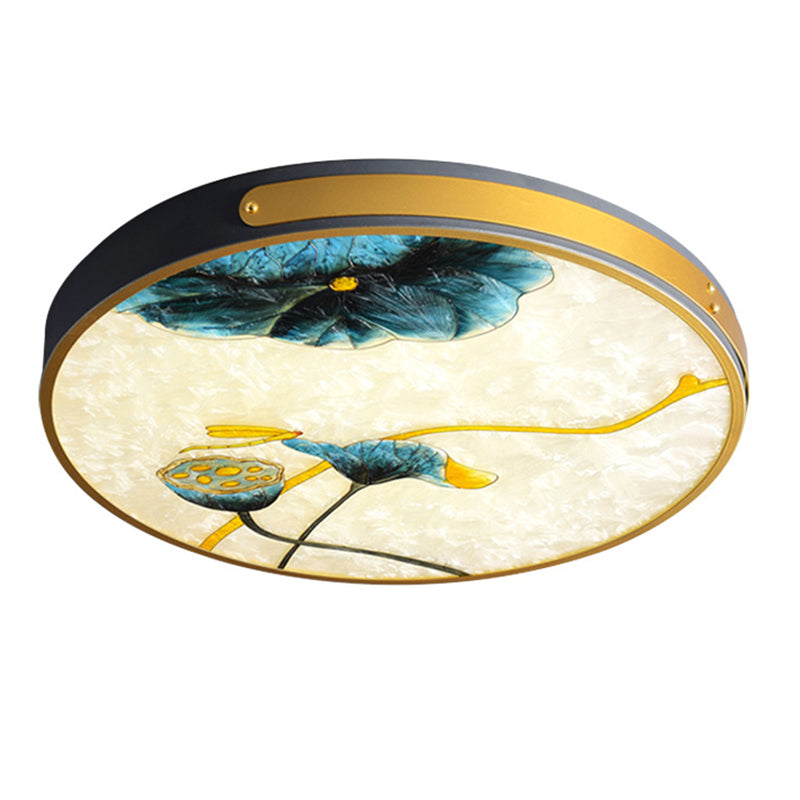 Artistic Hand-Painted Glass Flush Light: Minimalist Led Ceiling Lighting For Bedroom Grey / Lotus