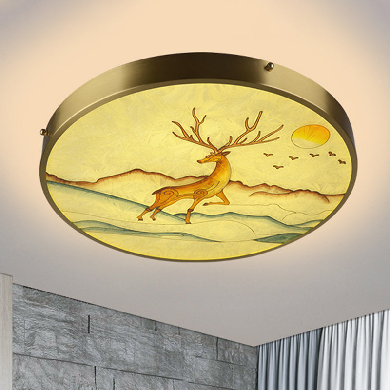 Artistic Hand-Painted Glass Flush Light: Minimalist Led Ceiling Lighting For Bedroom