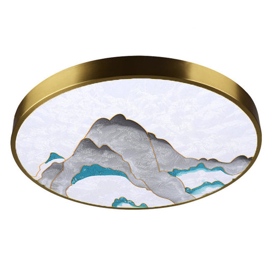 Artistic Hand-Painted Glass Flush Light: Minimalist Led Ceiling Lighting For Bedroom Brass /