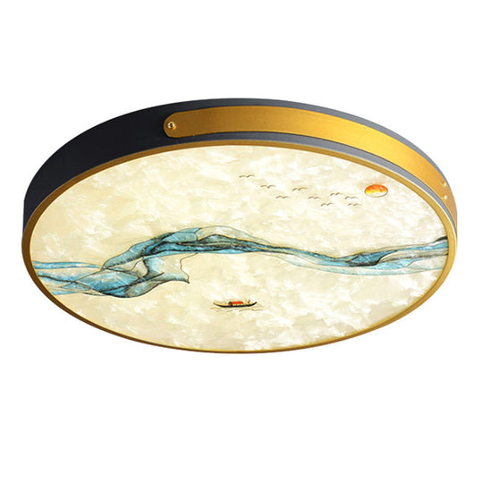 Artistic Hand-Painted Glass Flush Light: Minimalist Led Ceiling Lighting For Bedroom Grey /