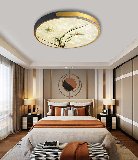 Artistic Hand-Painted Glass Flush Light: Minimalist Led Ceiling Lighting For Bedroom