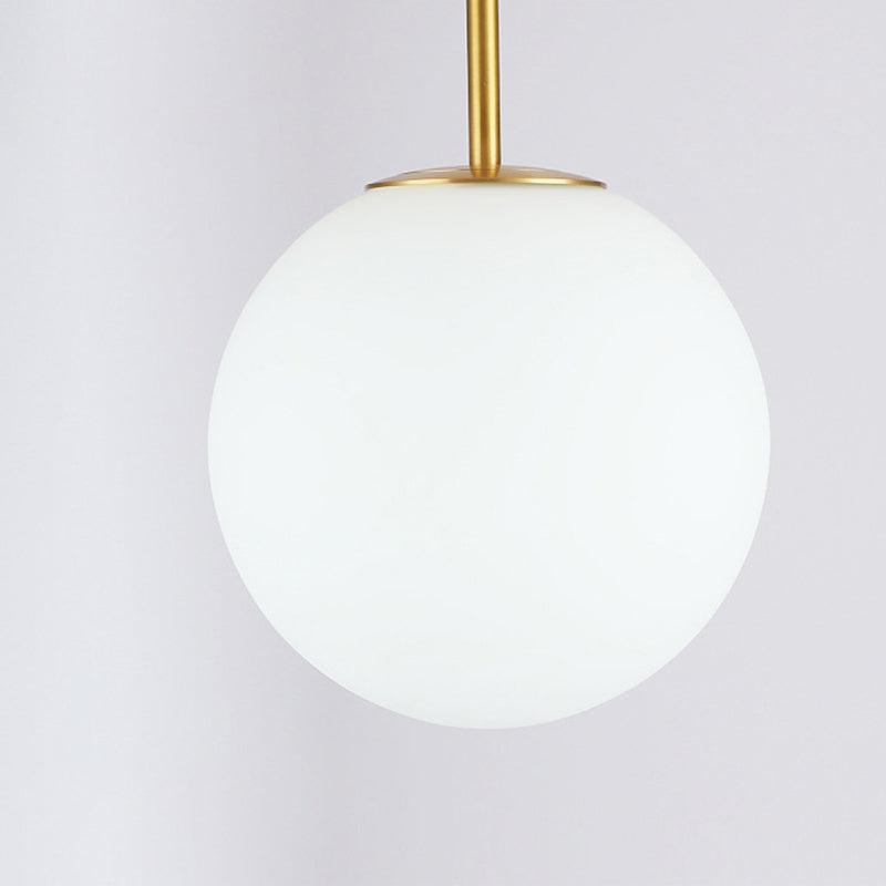 Sleek Brass Semi Flush Ceiling Light With White Glass - 1 Head Simple Style Fixture For Spherical