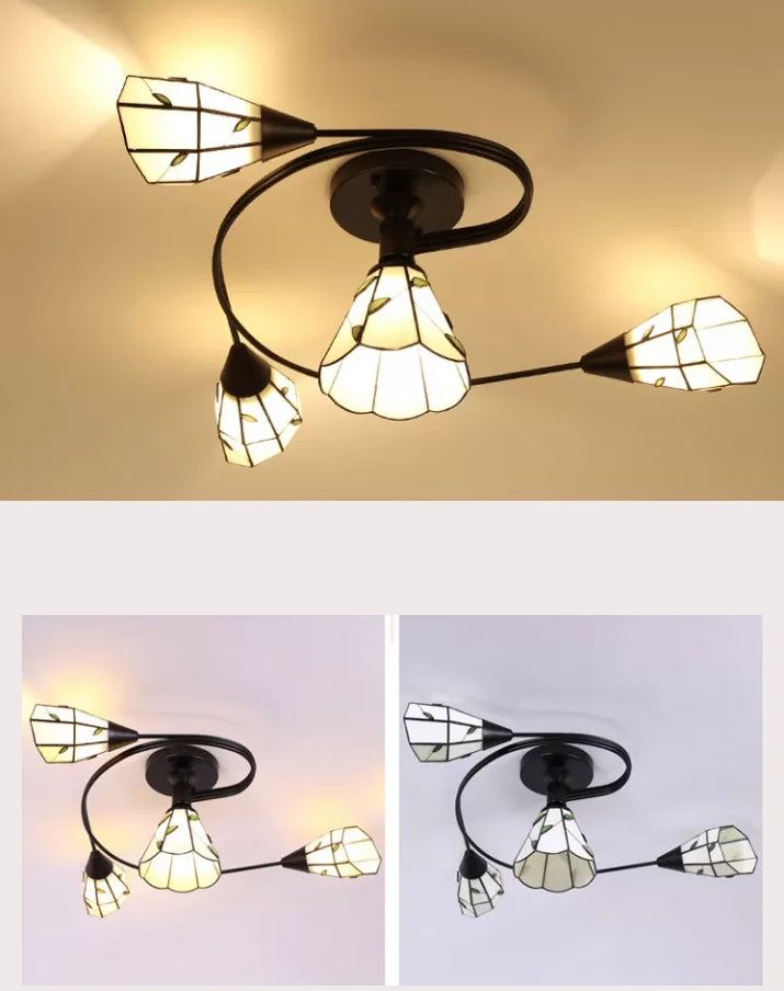 Stained Glass Tiffany Flower Ceiling Light: Semi Flush Mount For Living Room