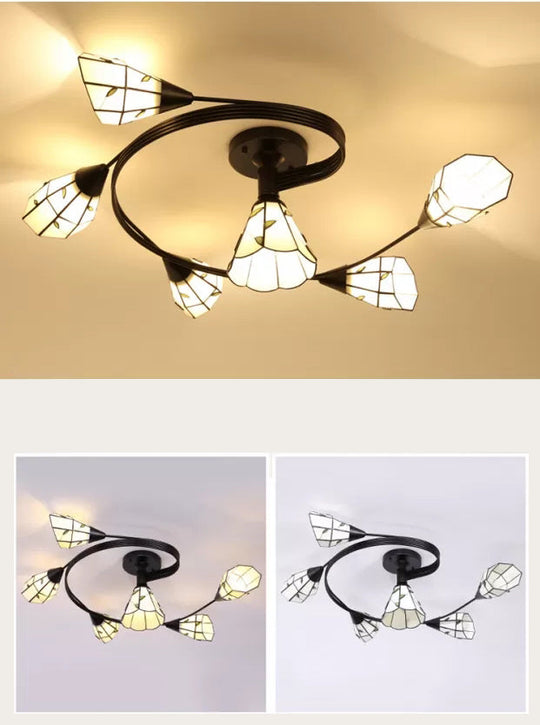 Stained Glass Tiffany Flower Ceiling Light: Semi Flush Mount For Living Room