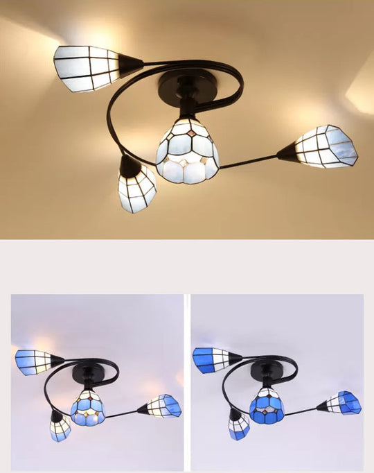 Stained Glass Tiffany Flower Ceiling Light: Semi Flush Mount For Living Room