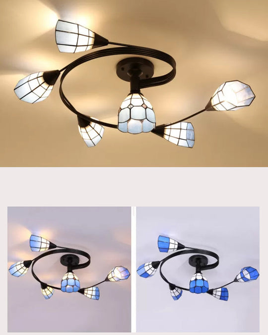 Stained Glass Tiffany Flower Ceiling Light: Semi Flush Mount For Living Room