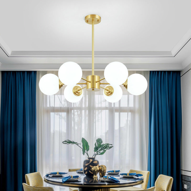 Modern Metal Hanging Chandelier With Opal Glass Shade - Gold Ceiling Light For Living Room