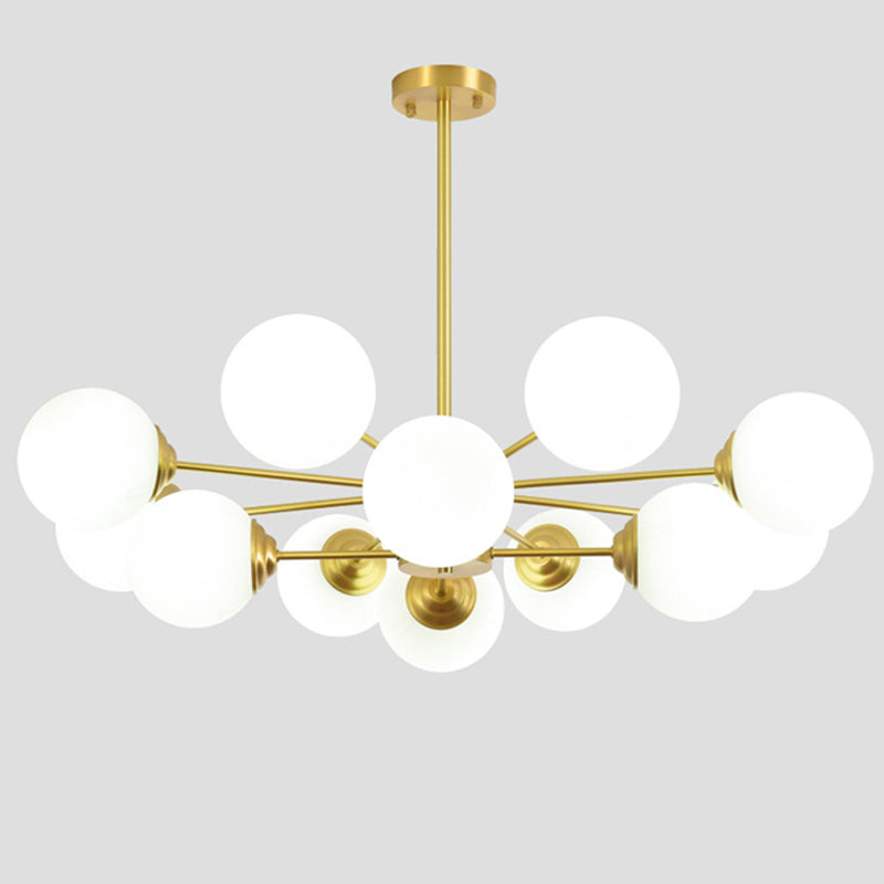 Modern Metal Hanging Chandelier With Opal Glass Shade - Gold Ceiling Light For Living Room 12 /