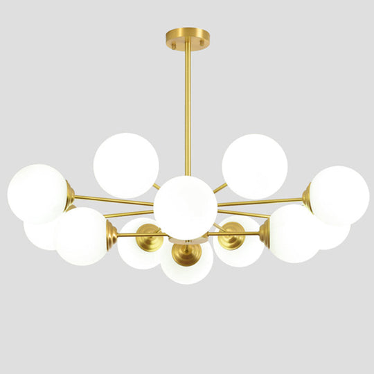 Modern Metal Hanging Chandelier With Opal Glass Shade - Gold Ceiling Light For Living Room 12 /