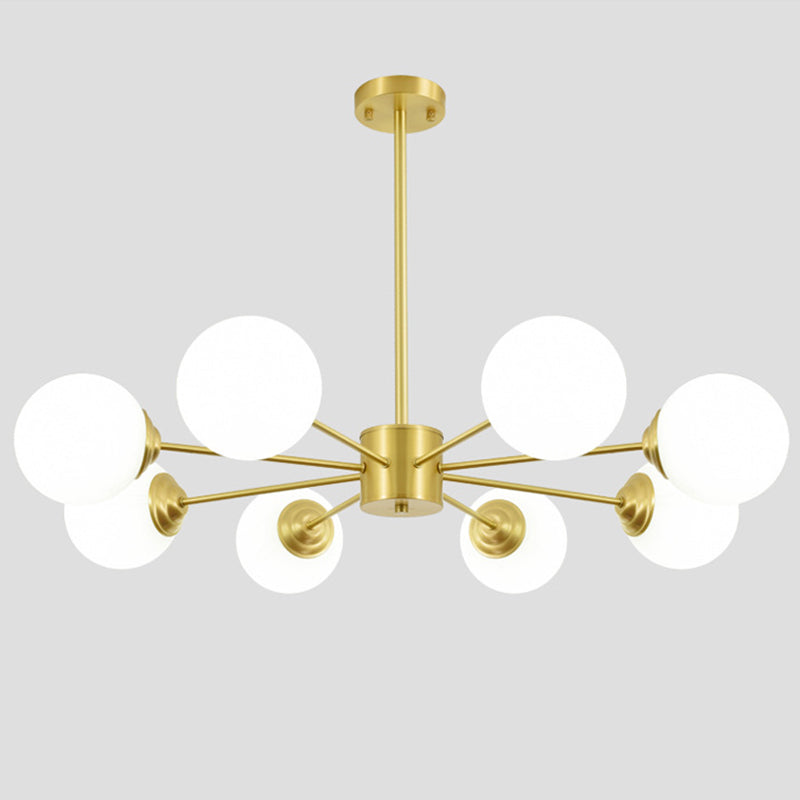 Modern Metal Hanging Chandelier With Opal Glass Shade - Gold Ceiling Light For Living Room 8 /