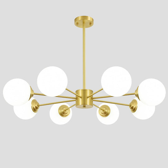 Modern Metal Hanging Chandelier With Opal Glass Shade - Gold Ceiling Light For Living Room 8 /