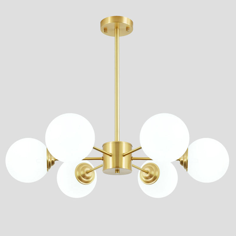 Modern Metal Hanging Chandelier With Opal Glass Shade - Gold Ceiling Light For Living Room 6 /