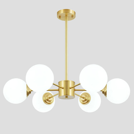 Modern Metal Hanging Chandelier With Opal Glass Shade - Gold Ceiling Light For Living Room 6 /