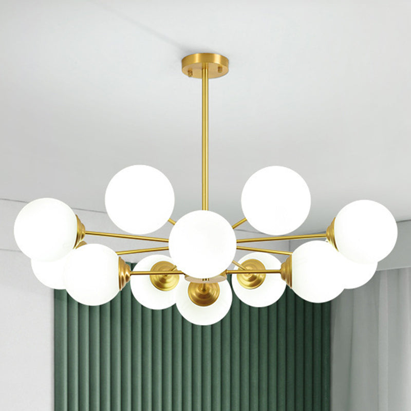 Modern Metal Hanging Chandelier With Opal Glass Shade - Gold Ceiling Light For Living Room