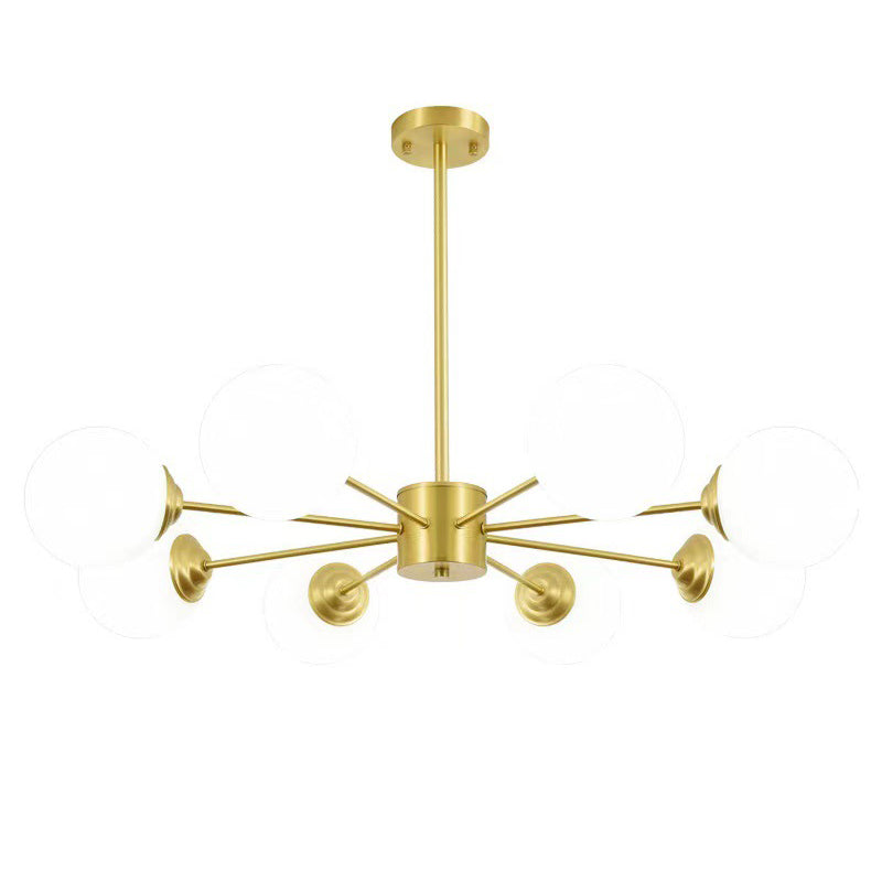 Modern Metal Hanging Chandelier With Opal Glass Shade - Gold Ceiling Light For Living Room