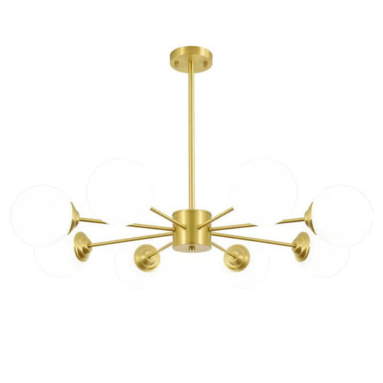 Modern Metal Hanging Chandelier With Opal Glass Shade - Gold Ceiling Light For Living Room