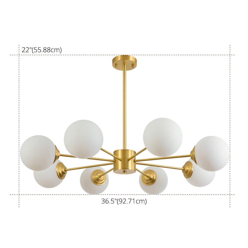 Modern Metal Hanging Chandelier With Opal Glass Shade - Gold Ceiling Light For Living Room