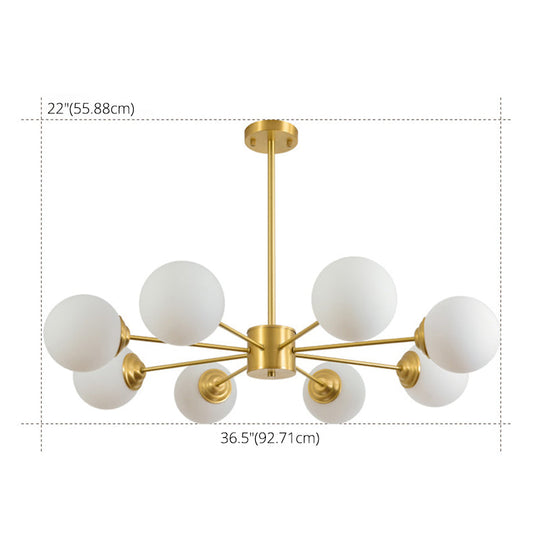 Modern Metal Hanging Chandelier With Opal Glass Shade - Gold Ceiling Light For Living Room