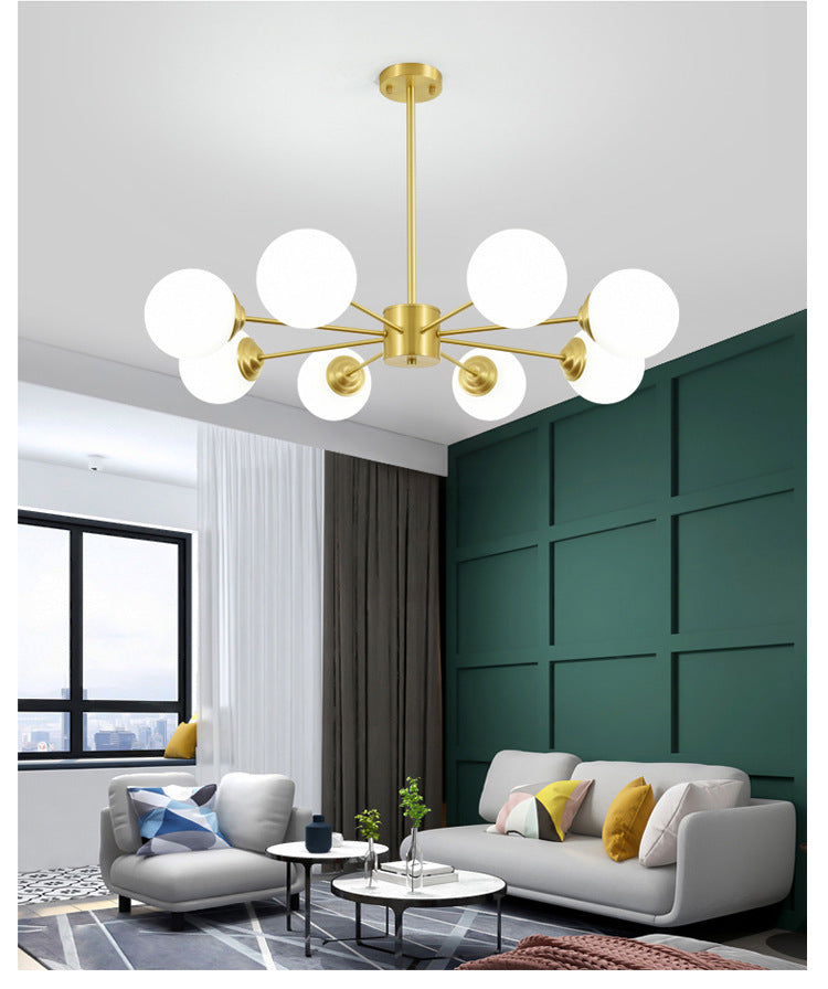 Modern Metal Hanging Chandelier With Opal Glass Shade - Gold Ceiling Light For Living Room