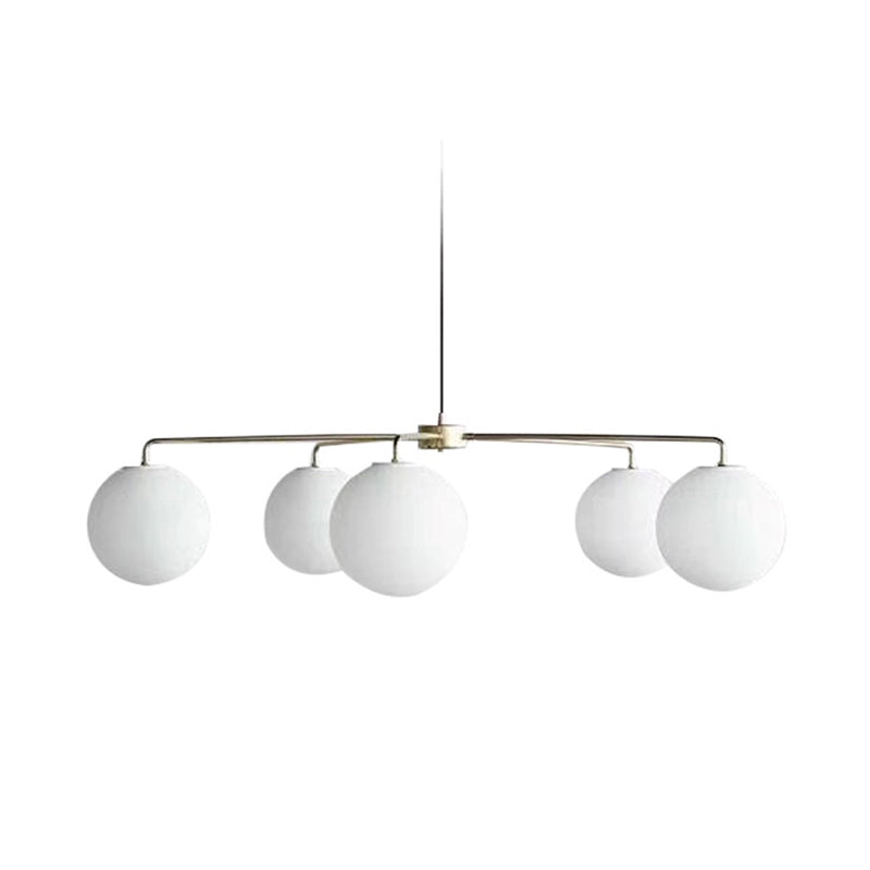 Sleek White Glass Spherical Chandelier - 5-Light Modern Minimalist Ceiling Fixture For Living Room