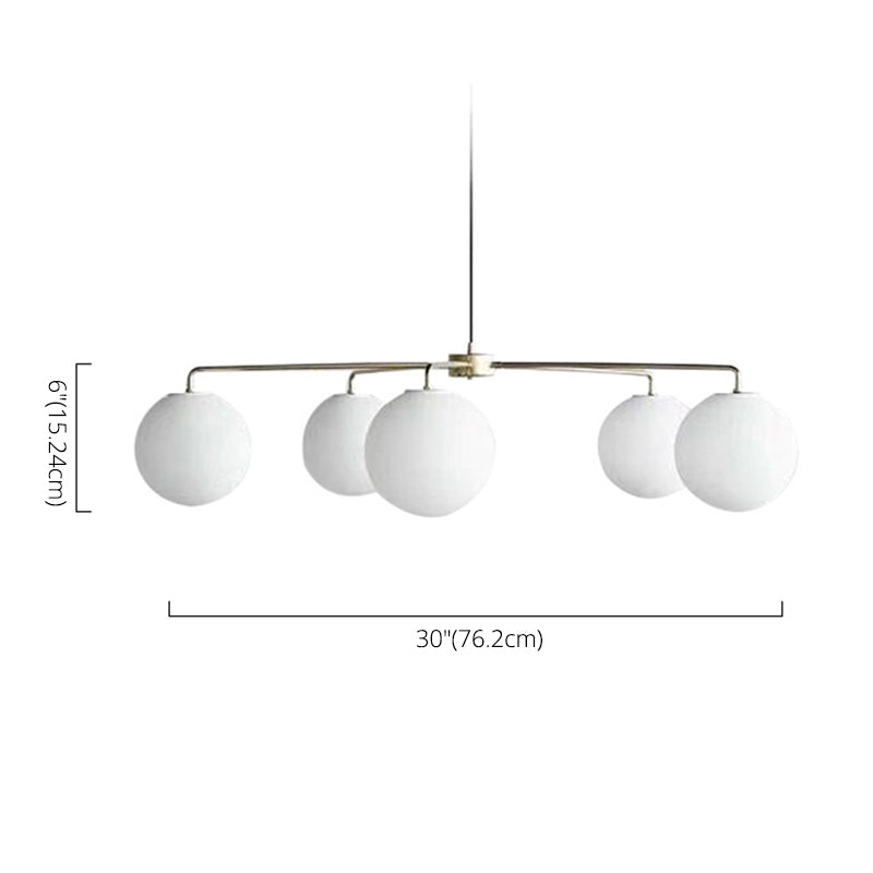 Sleek White Glass Spherical Chandelier - 5-Light Modern Minimalist Ceiling Fixture For Living Room