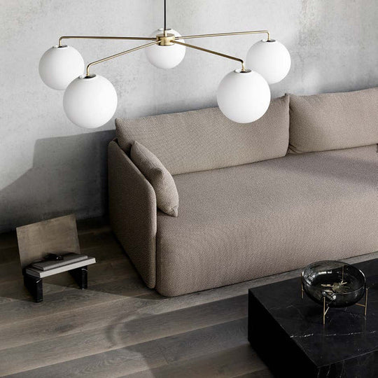 Sleek White Glass Spherical Chandelier - 5-Light Modern Minimalist Ceiling Fixture For Living Room