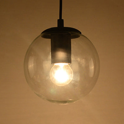 Industrial Globe Pendant Lighting - Clear Glass Hanging Ceiling Light Black/Chrome Various Widths