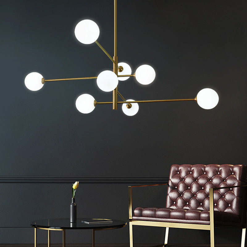 Post-Modern Gold Metal Chandelier With Glass Shades - Ideal For Living Room