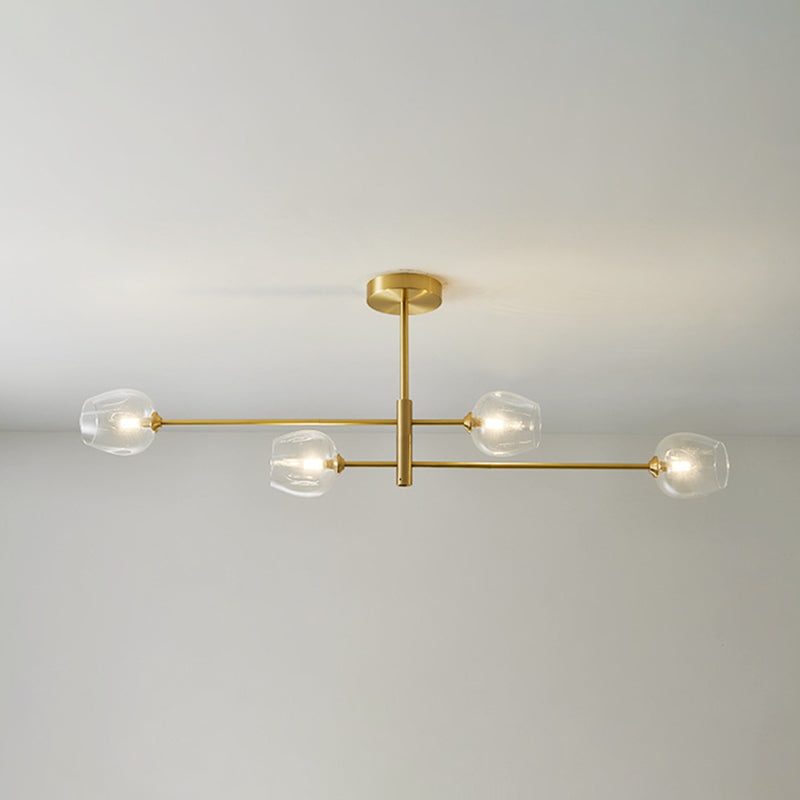 Post-Modern Gold Metal Chandelier With Glass Shades - Ideal For Living Room