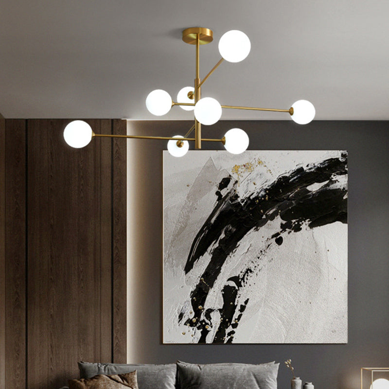 Post-Modern Gold Metal Chandelier With Glass Shades - Ideal For Living Room