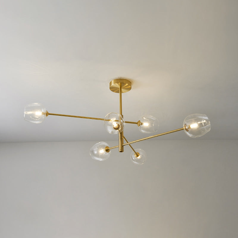 Post-Modern Gold Metal Chandelier With Glass Shades - Ideal For Living Room