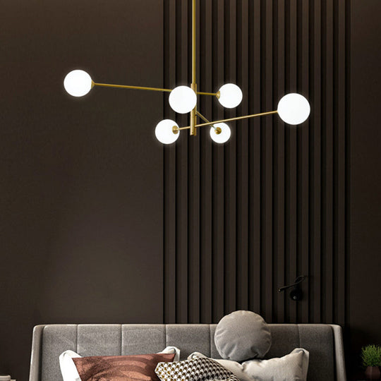 Post-Modern Gold Metal Chandelier With Glass Shades - Ideal For Living Room