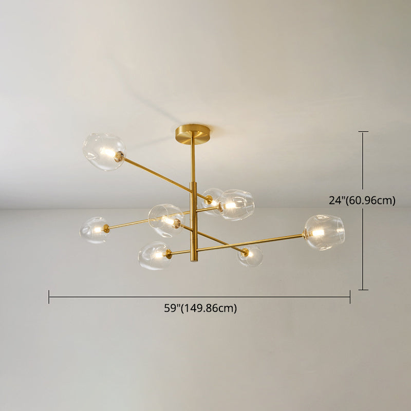 Post-Modern Gold Metal Chandelier With Glass Shades - Ideal For Living Room