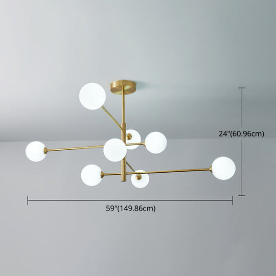 Post-Modern Gold Metal Chandelier With Glass Shades - Ideal For Living Room