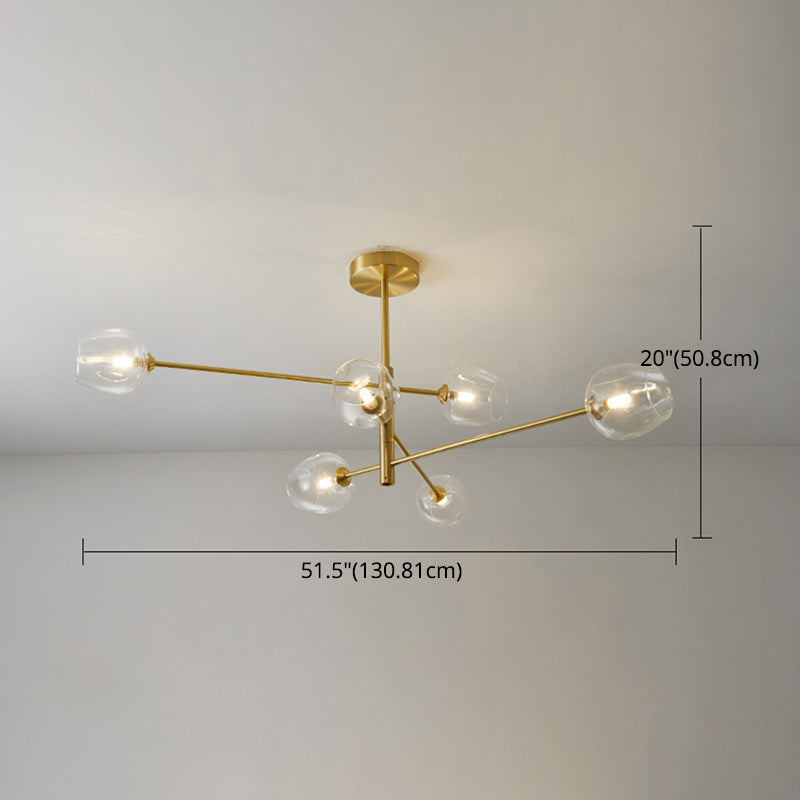 Post-Modern Gold Metal Chandelier With Glass Shades - Ideal For Living Room