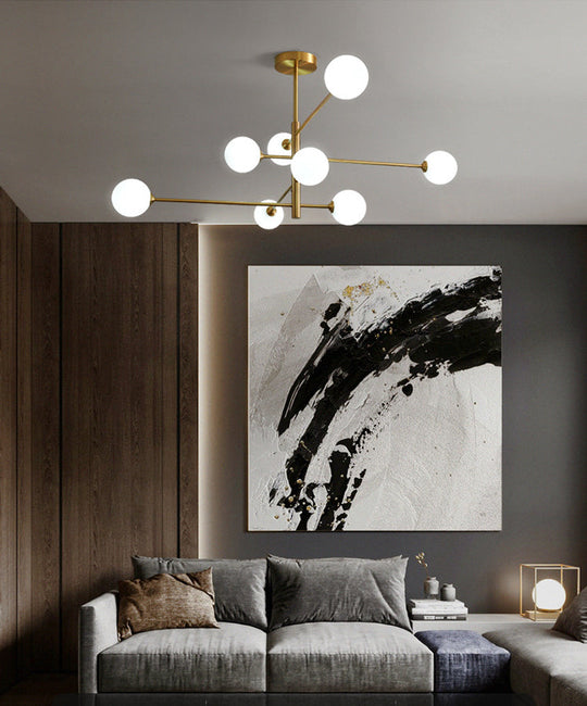 Post-Modern Gold Metal Chandelier With Glass Shades - Ideal For Living Room