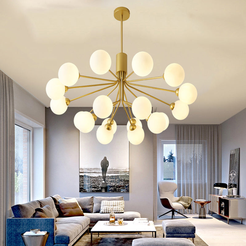 Post-Modern Starburst Chandelier With Opal Glass Shade In Gold - Perfect For Living Room