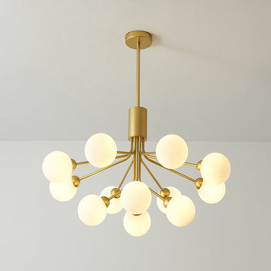 Post-Modern Starburst Chandelier With Opal Glass Shade In Gold - Perfect For Living Room 12 /