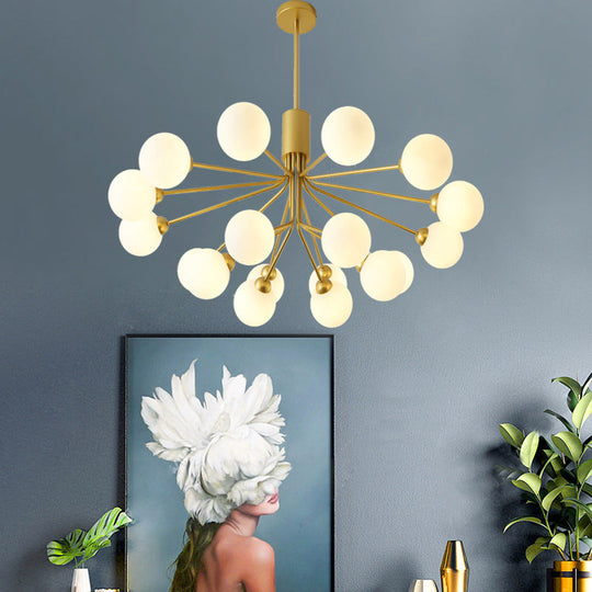 Post-Modern Starburst Chandelier With Opal Glass Shade In Gold - Perfect For Living Room