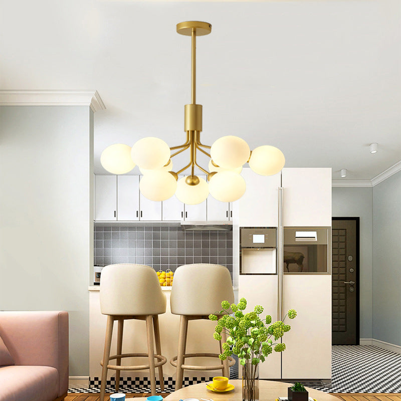 Post-Modern Starburst Chandelier With Opal Glass Shade In Gold - Perfect For Living Room