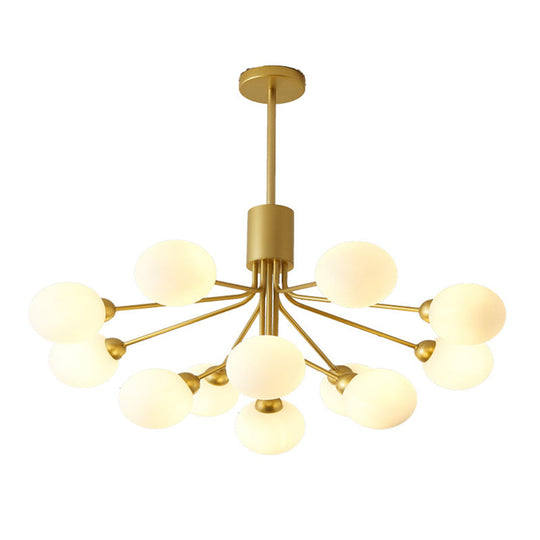 Post-Modern Starburst Chandelier With Opal Glass Shade In Gold - Perfect For Living Room