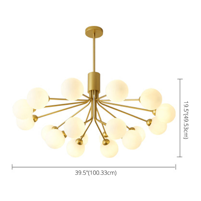 Post-Modern Starburst Chandelier With Opal Glass Shade In Gold - Perfect For Living Room