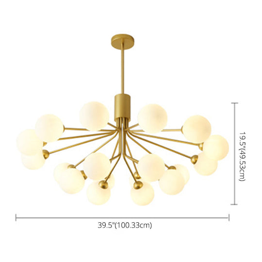 Post-Modern Starburst Chandelier With Opal Glass Shade In Gold - Perfect For Living Room