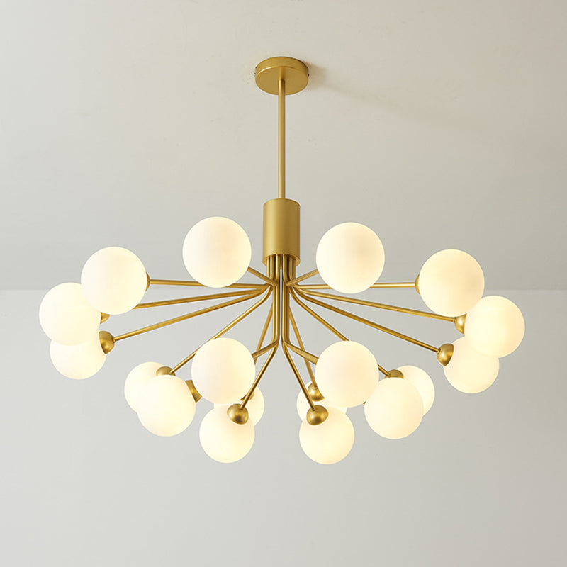 Post-Modern Starburst Chandelier With Opal Glass Shade In Gold - Perfect For Living Room