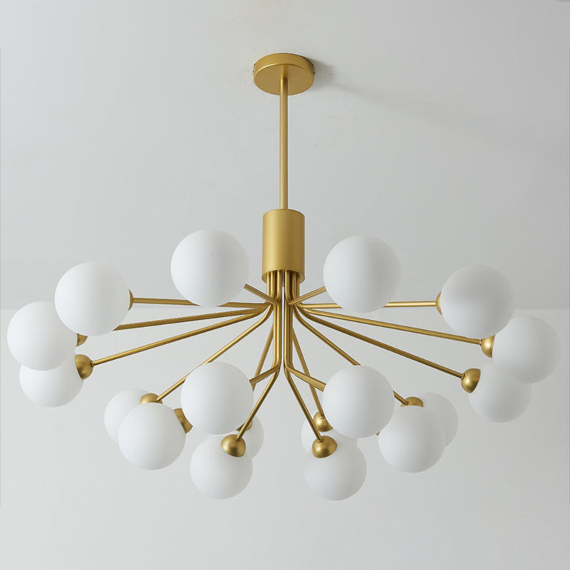 Post-Modern Starburst Chandelier With Opal Glass Shade In Gold - Perfect For Living Room