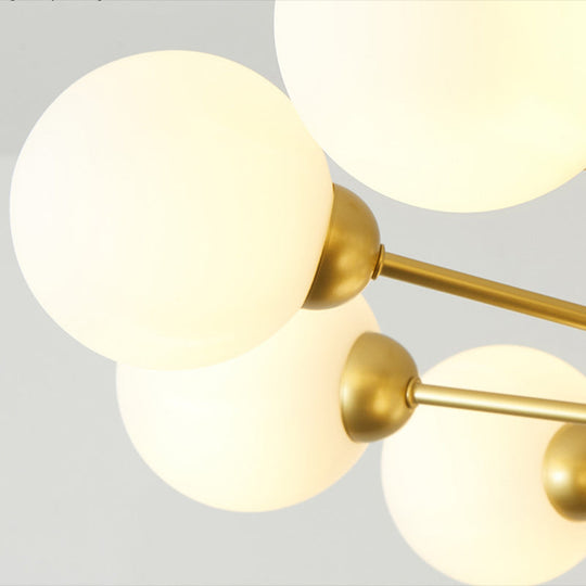 Post-Modern Starburst Chandelier With Opal Glass Shade In Gold - Perfect For Living Room